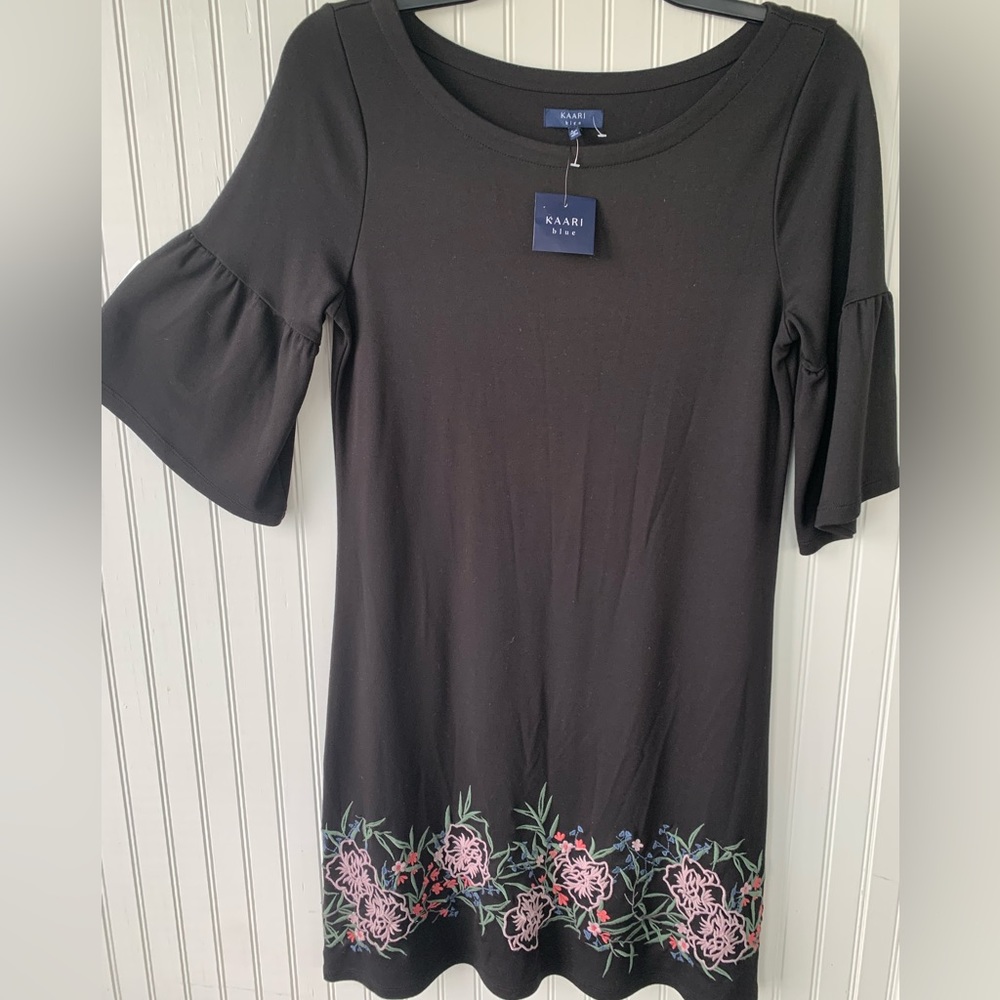 KAARI Blue (NWT) Size Medium Black Dress with Decorative Trim at Bottom of Dress